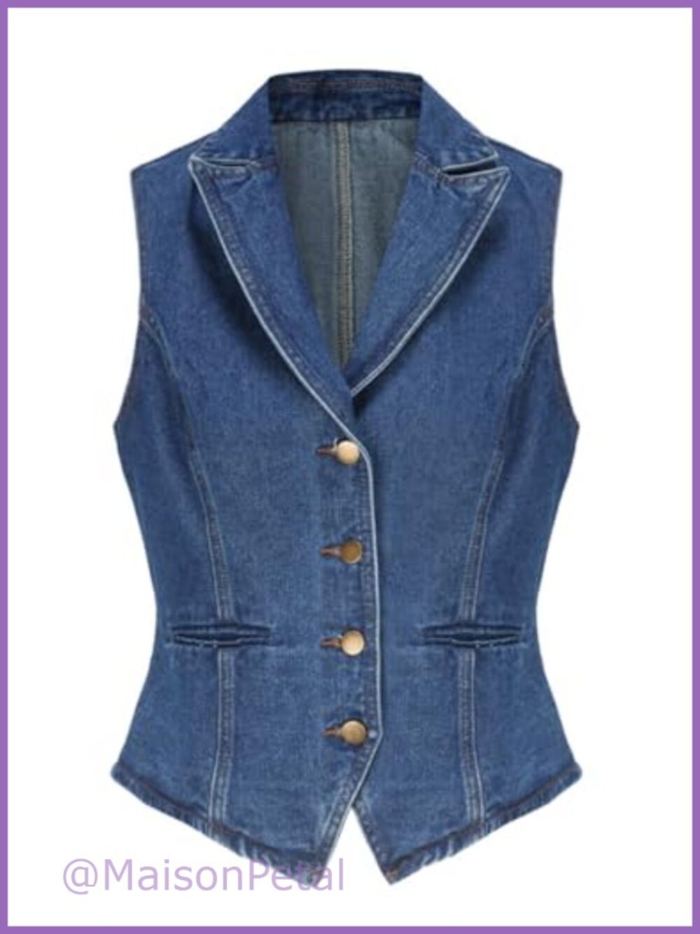 Womens Denim Vest Sleeveless Button Down V Neck Lapel Jean Waistcoat